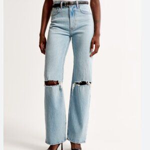 Abercrombie High Rise 90s Relaxed Jean, light ripped wash, size 25